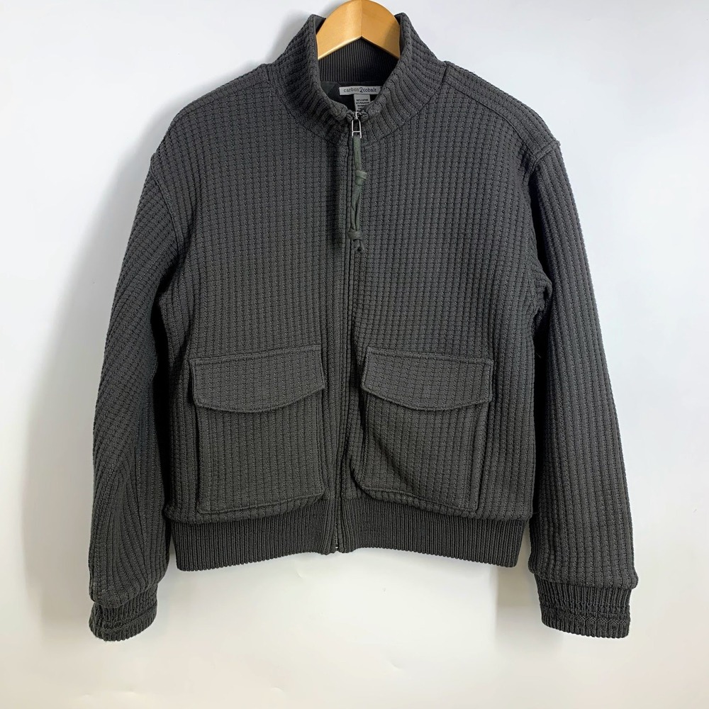 Carbon 2 Cobalt Women's Textured Avant Bomber Jacket Mock Neck Zip Size S